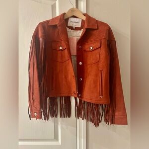 Juicy Couture Fringe Jacket Western Style Faux Suede Rust Brown Jacket